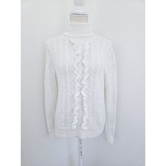 J.CREW Sweaters - J Crew Ivory Supersoft Ruffle Front Wool Alpaca Turtleneck Pullover Sweater M